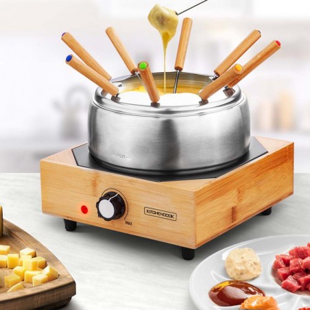 APPAREIL A FONDUE AVEC BASE EN BAMBOU ECOWOOD INOX DE KITCHENCOOK