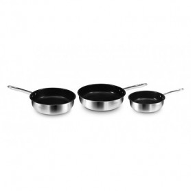 Kitchencook - Set de 3 poêles inox - Revêtement antiadhésif - Tous feux dont induction - Ergonomiques