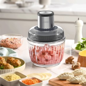 Kitchencook - 1.2.3 - Hachoir électrique 3 en 1 - 400W - 3 bols en verre - 2 vitesses