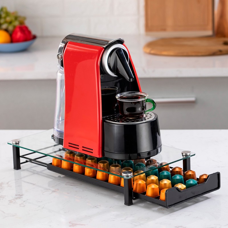 Navaris Organisateur Café 3 Tiroirs - Range 48 Capsules Nespresso + Distributeur Sucre/Thé/Accessoires